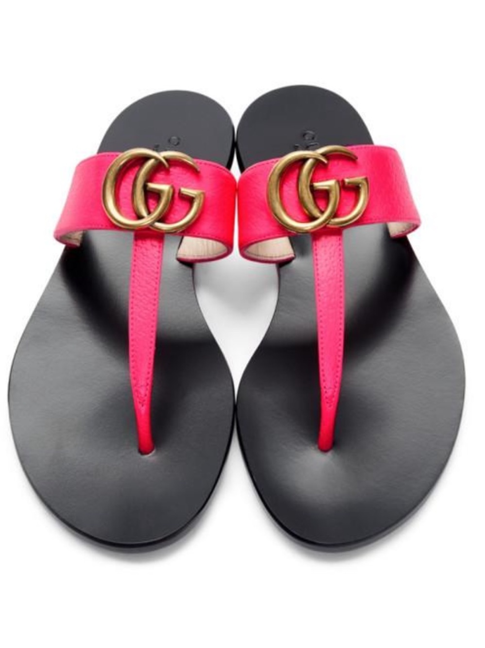 Gucci Pink Leather Thong Sandals with Gold Double G Hardware